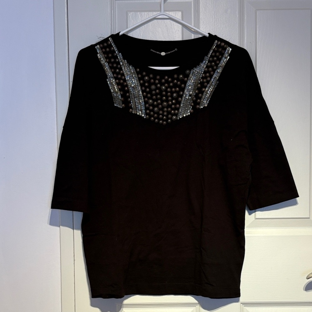 Chic Black Embellished Women's Blouse